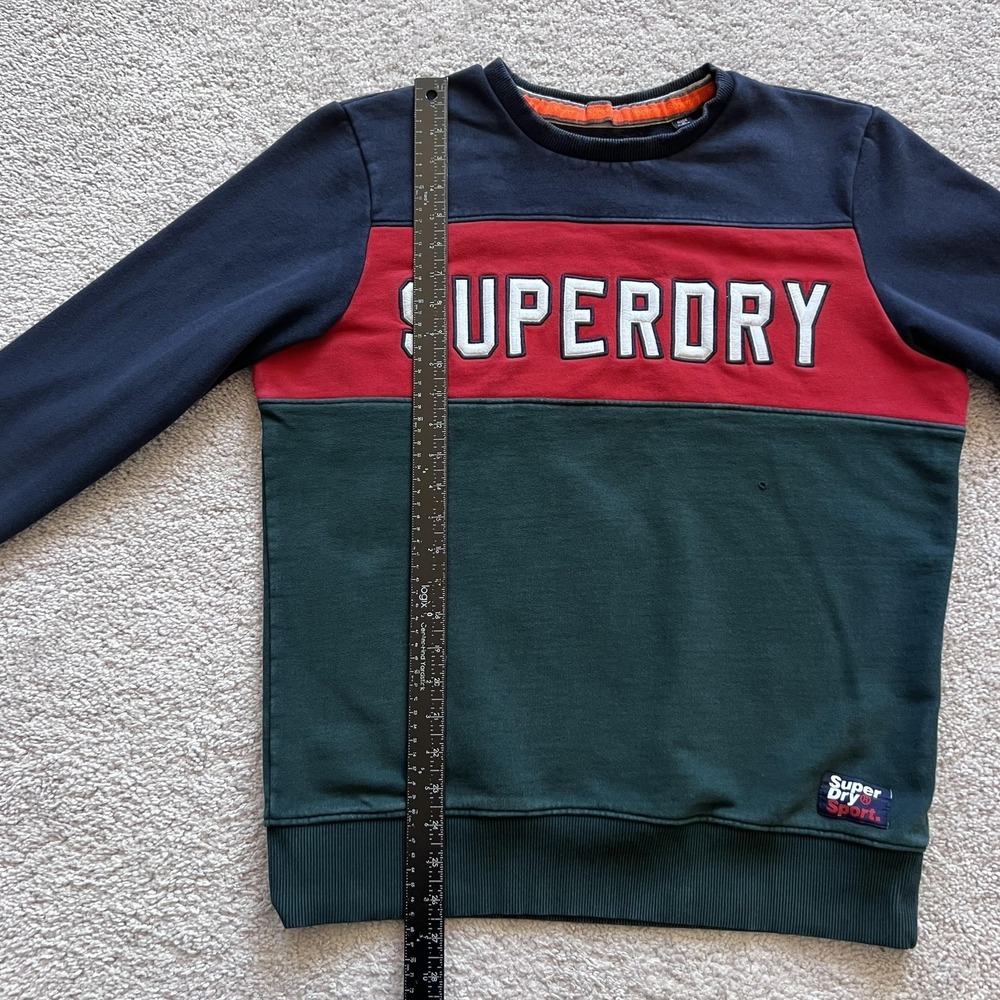 Superdry Sweatshirt Mens XL Navy Red Green Fleece Crewneck Sport Logo Colorblock - Picture 14 of 16